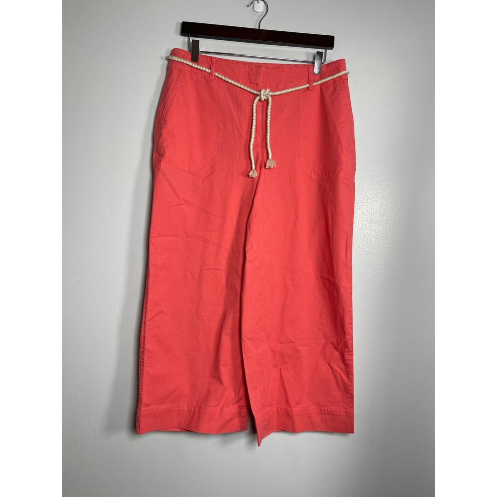 TALBOTS Wide Leg Crop Pants with Rope Belt Size 10 Coral Pink NEW Preppy Casual